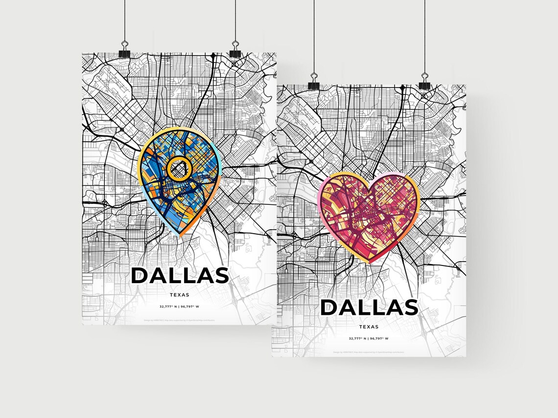 Dallas Texas Minimal Map Art With Colorful Heart Icon Poster - Image 2
