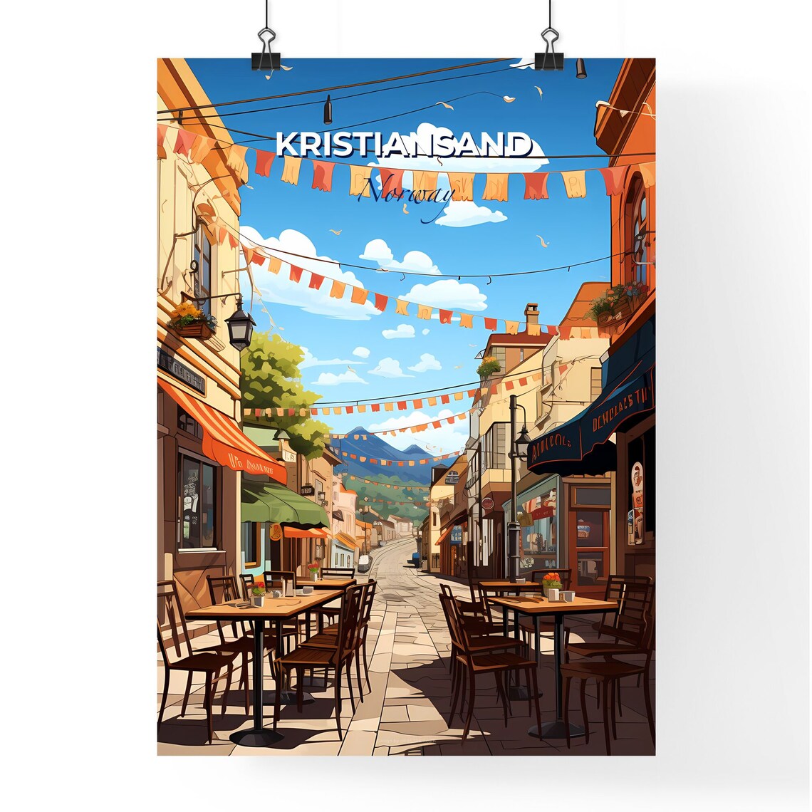 Kristiansand Norway Cafe Street Bunting Festival Flags Poster - Image 4