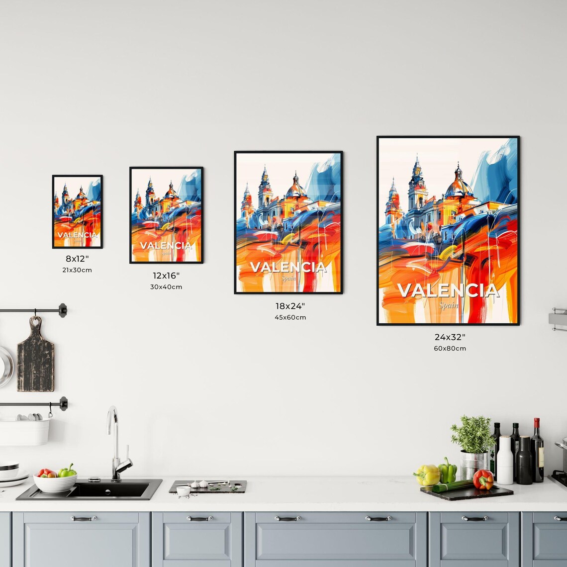 Valencia Spain Colorful City Painting Abstract Domes Art Poster - Image 3
