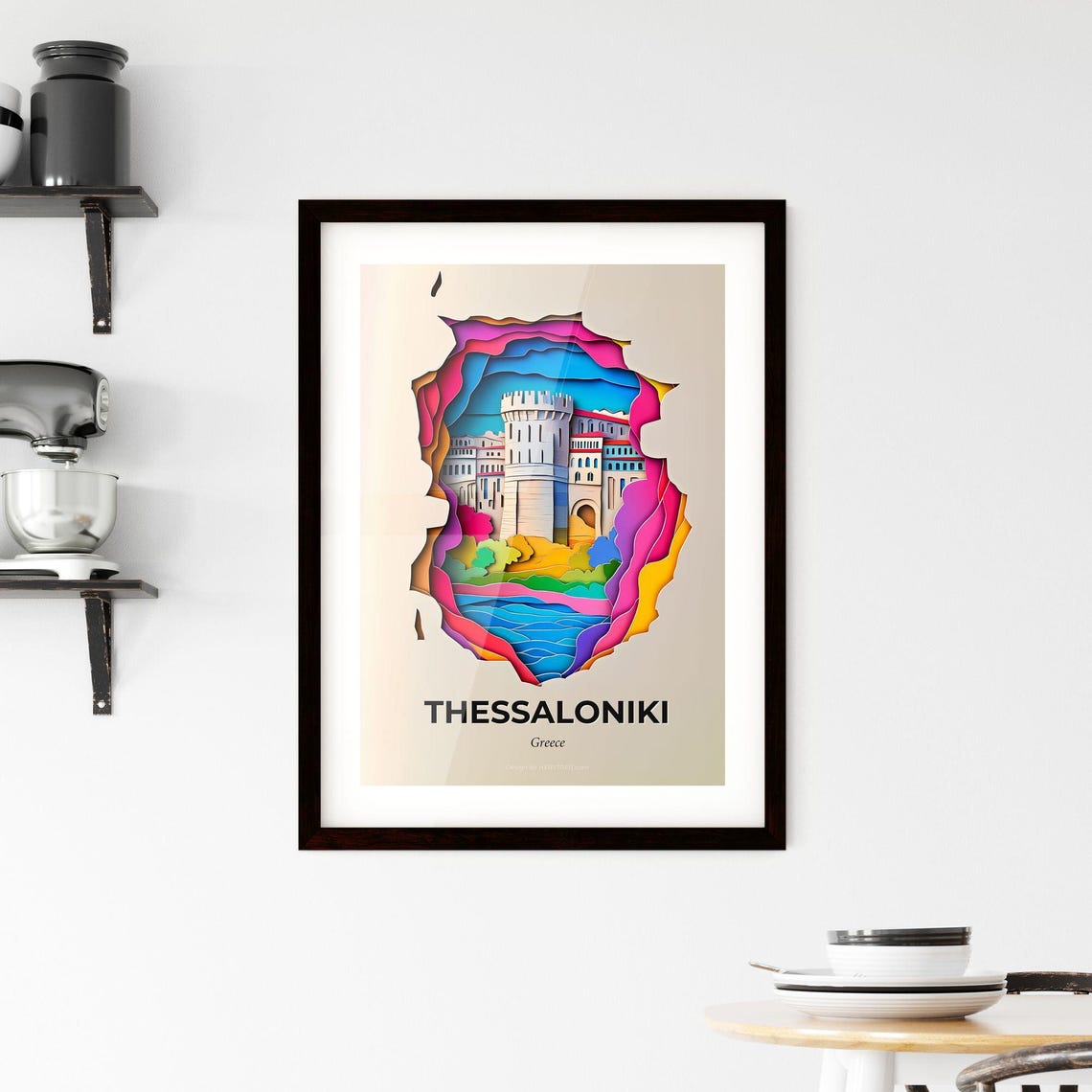 Thessaloniki Greece White Tower Colorful Paper Cut Art Poster - Image 2