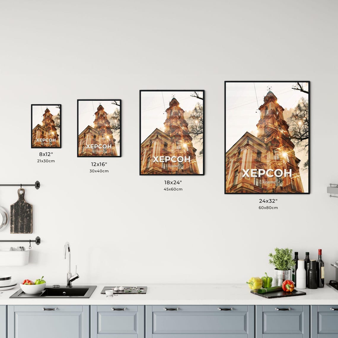 Kherson Ukraine Historic Clock Tower Double Exposure Art Poster - Image 3