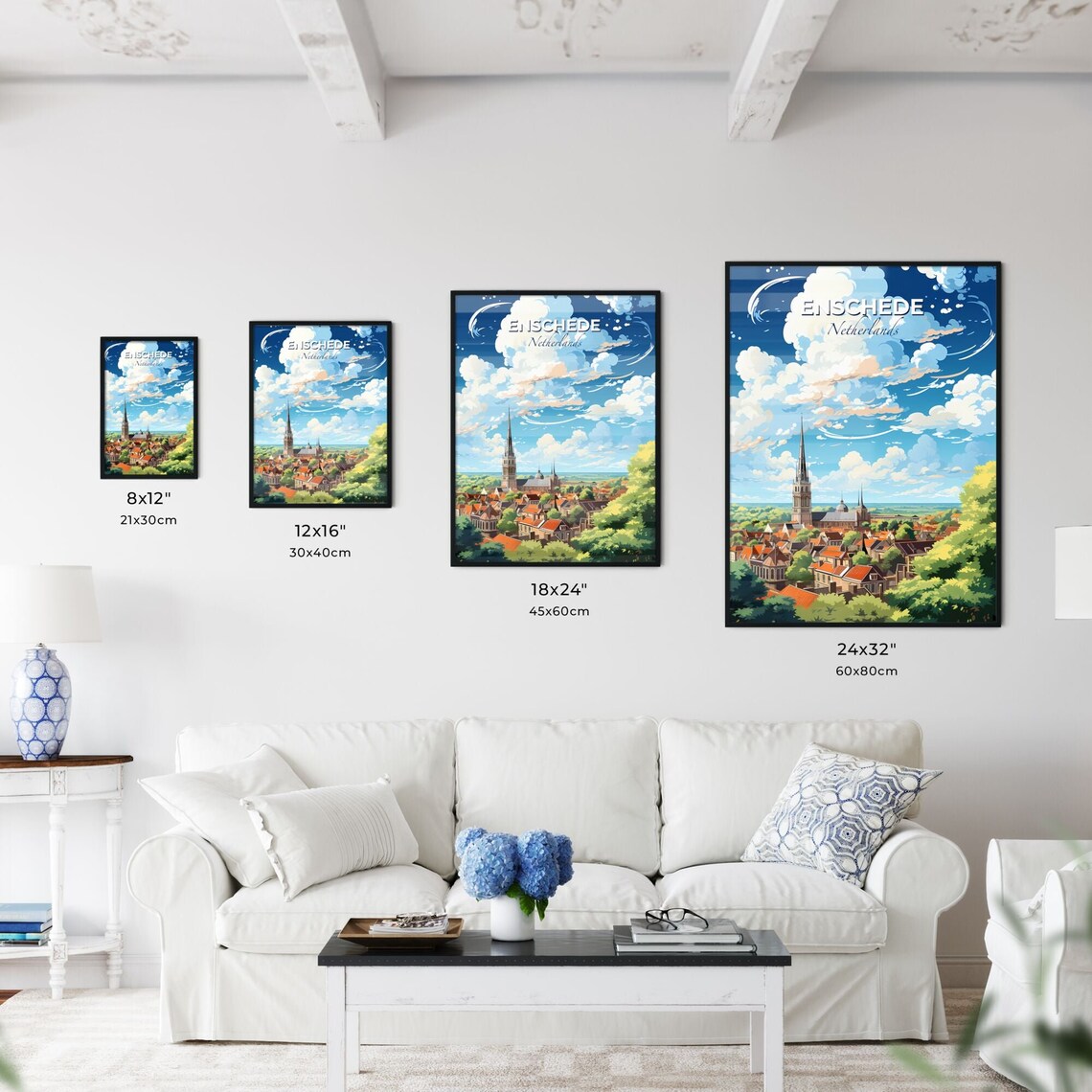 Enschede Netherlands Historic Town Spire Skyline Travel Poster Art - Image 3