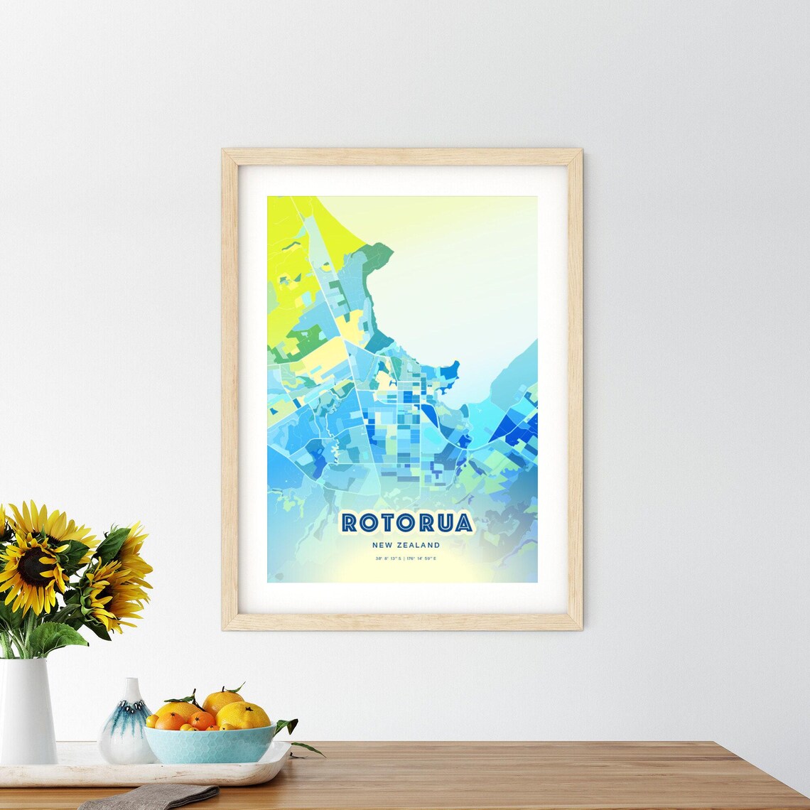 Rotorua New Zealand Bluish Watercolor City Map Art Poster Wall Decor - Image 2