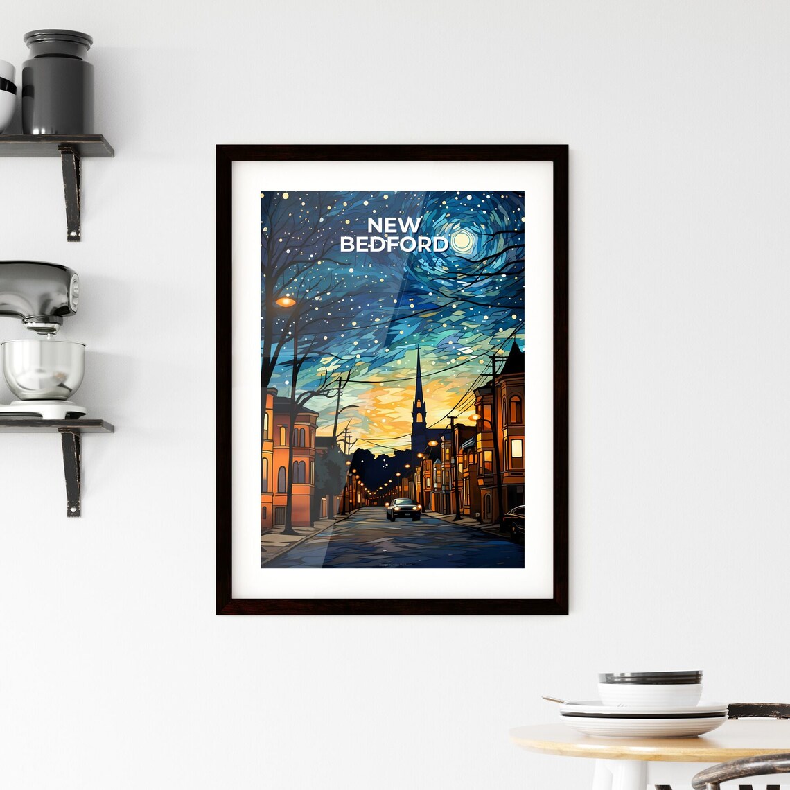 Vivid New Bedford Massachusetts Starry Night Street Art Poster - Image 2