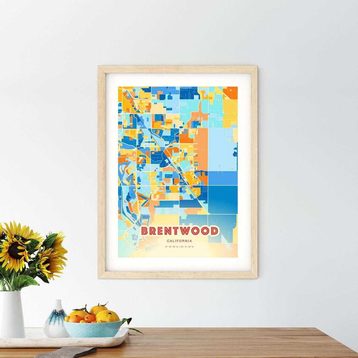 Brentwood California Modern Colorful City Street Map Art Poster - Image 2