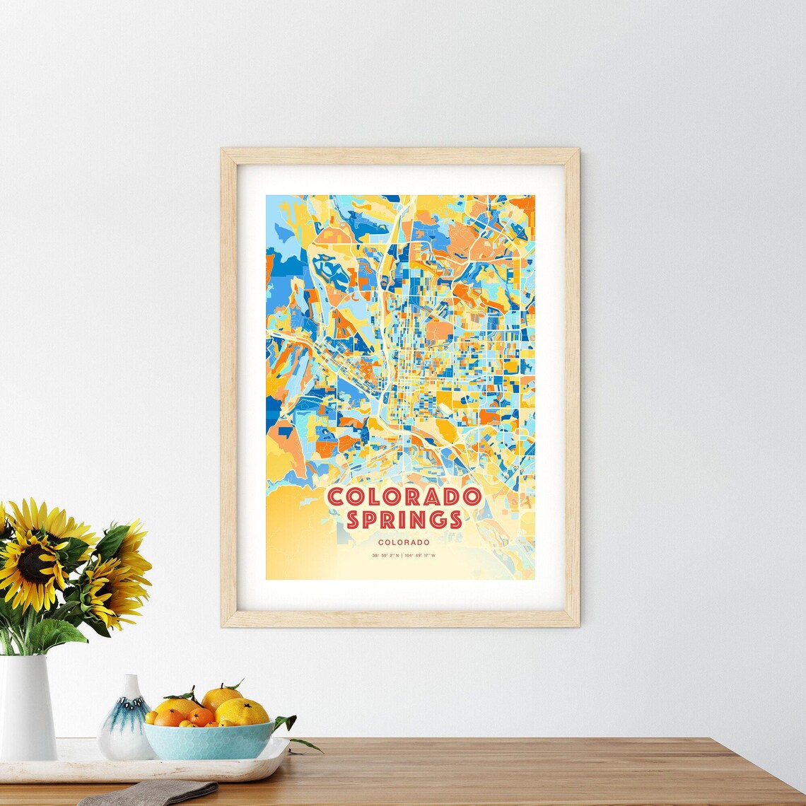Colorado Springs Colorado Colorful City Map Art Coordinates Poster - Image 2