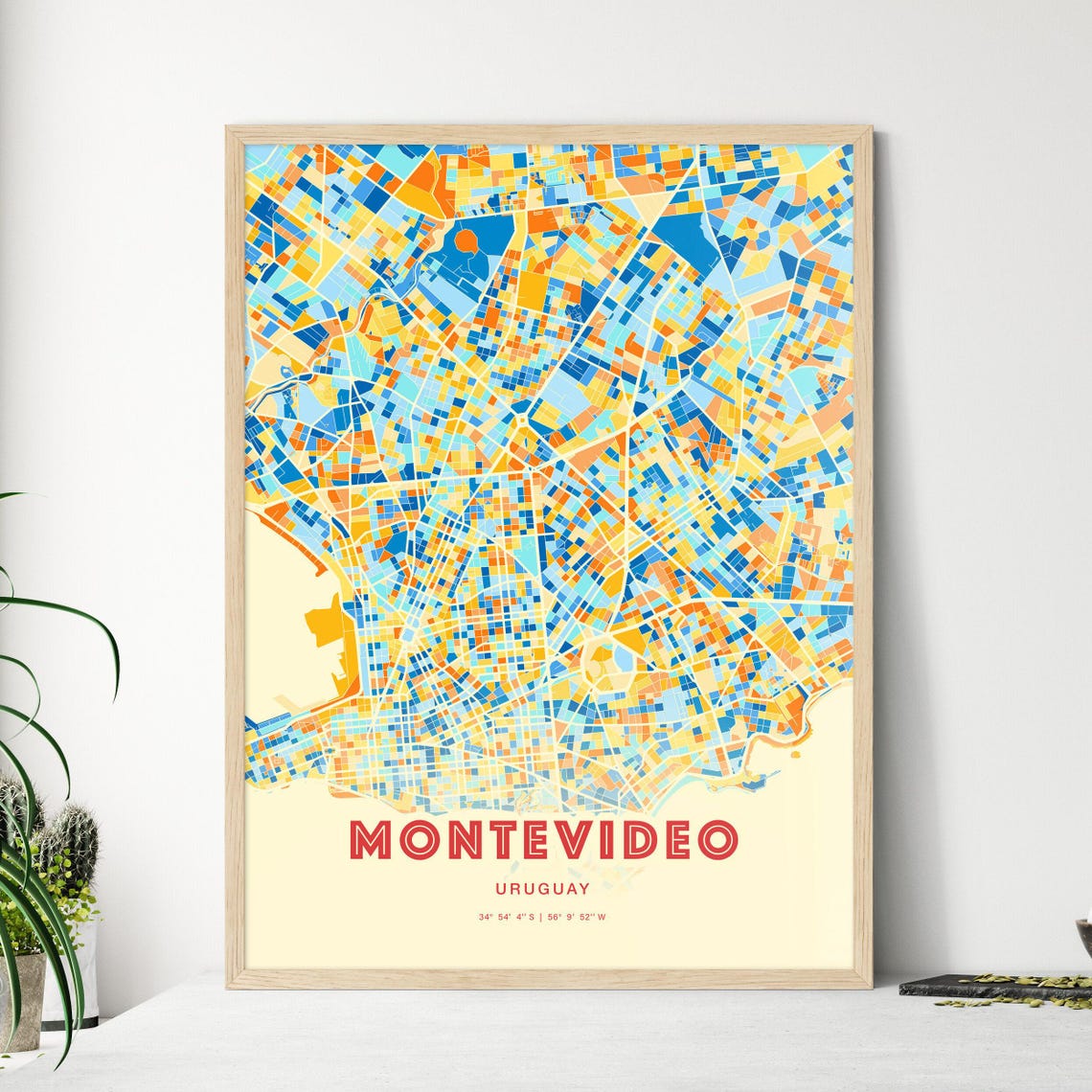 Montevideo Uruguay City Map Art Poster Blue Orange Coordinates