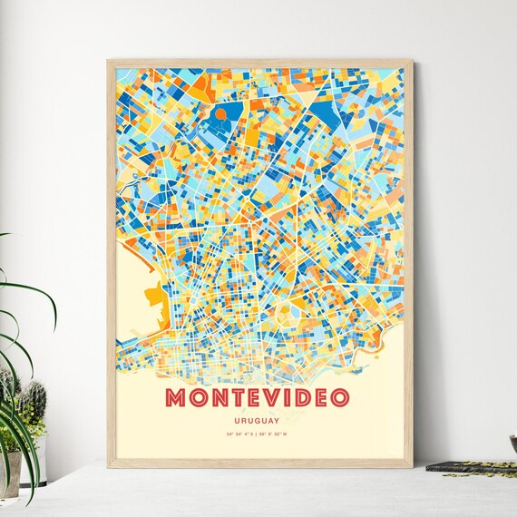 Montevideo Uruguay City Map Art Poster Blue Orange Coordinates