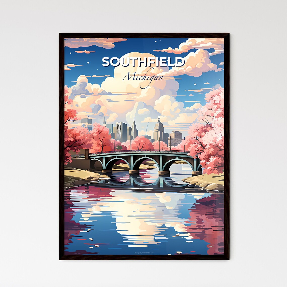 Southfield Michigan Spring Blossom River Bridge Skyline Poster