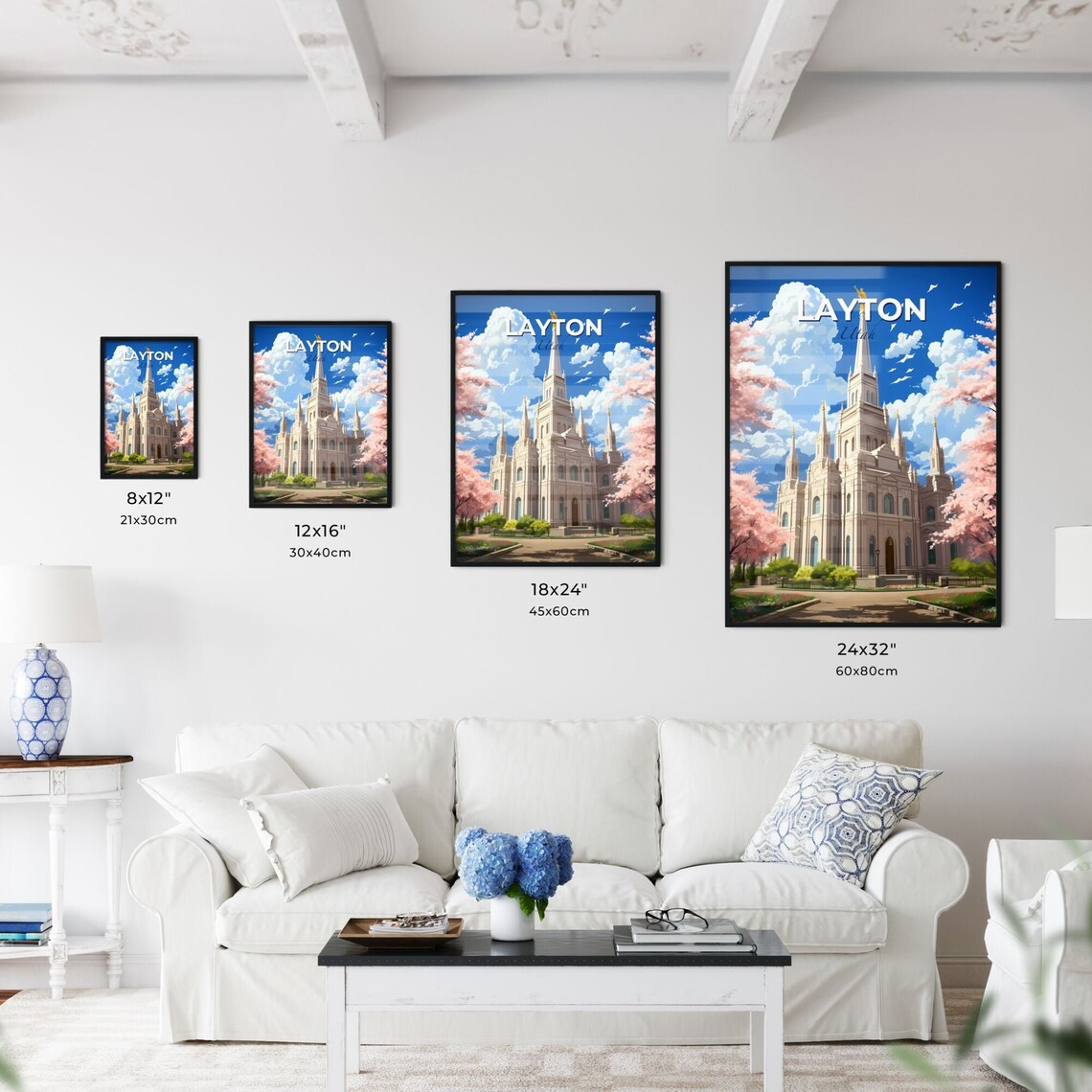 Layton Utah White Temple Spires Cherry Blossom Garden Travel Poster - Image 3