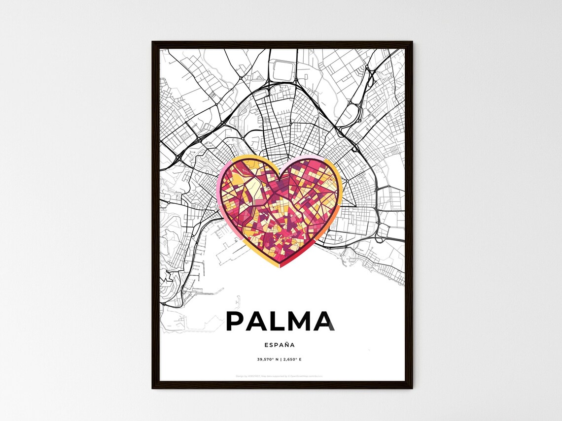 Palma de Mallorca Spain Minimal City Map Colorful Heart Icon Art Poster