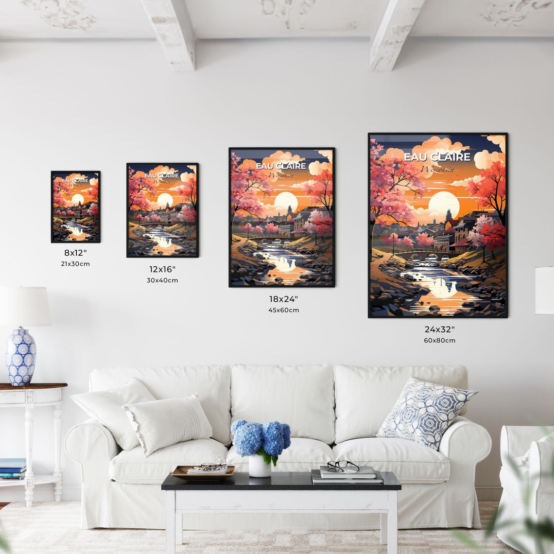 Vivid Eau Claire Wisconsin Sunset River Bridge Blossom Poster - Image 3
