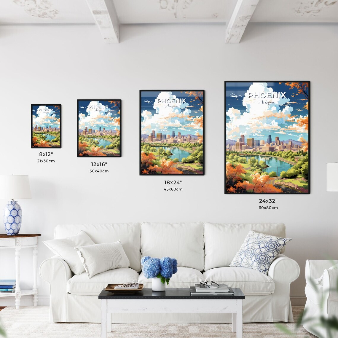 Phoenix Arizona Downtown Skyline River Vintage Travel Poster - Image 3
