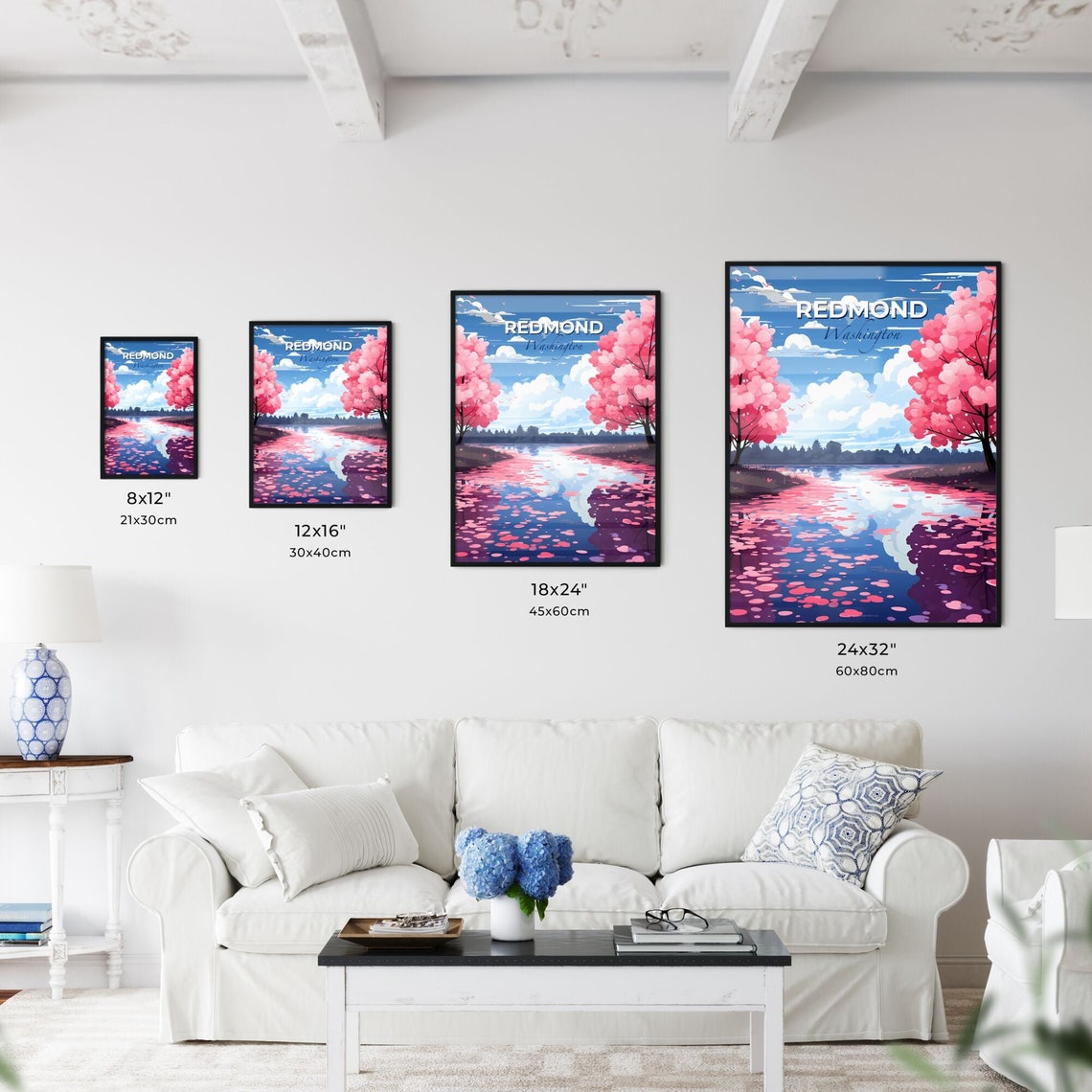 Redmond Washington Cherry Blossom River Blue Sky Travel Poster - Image 3