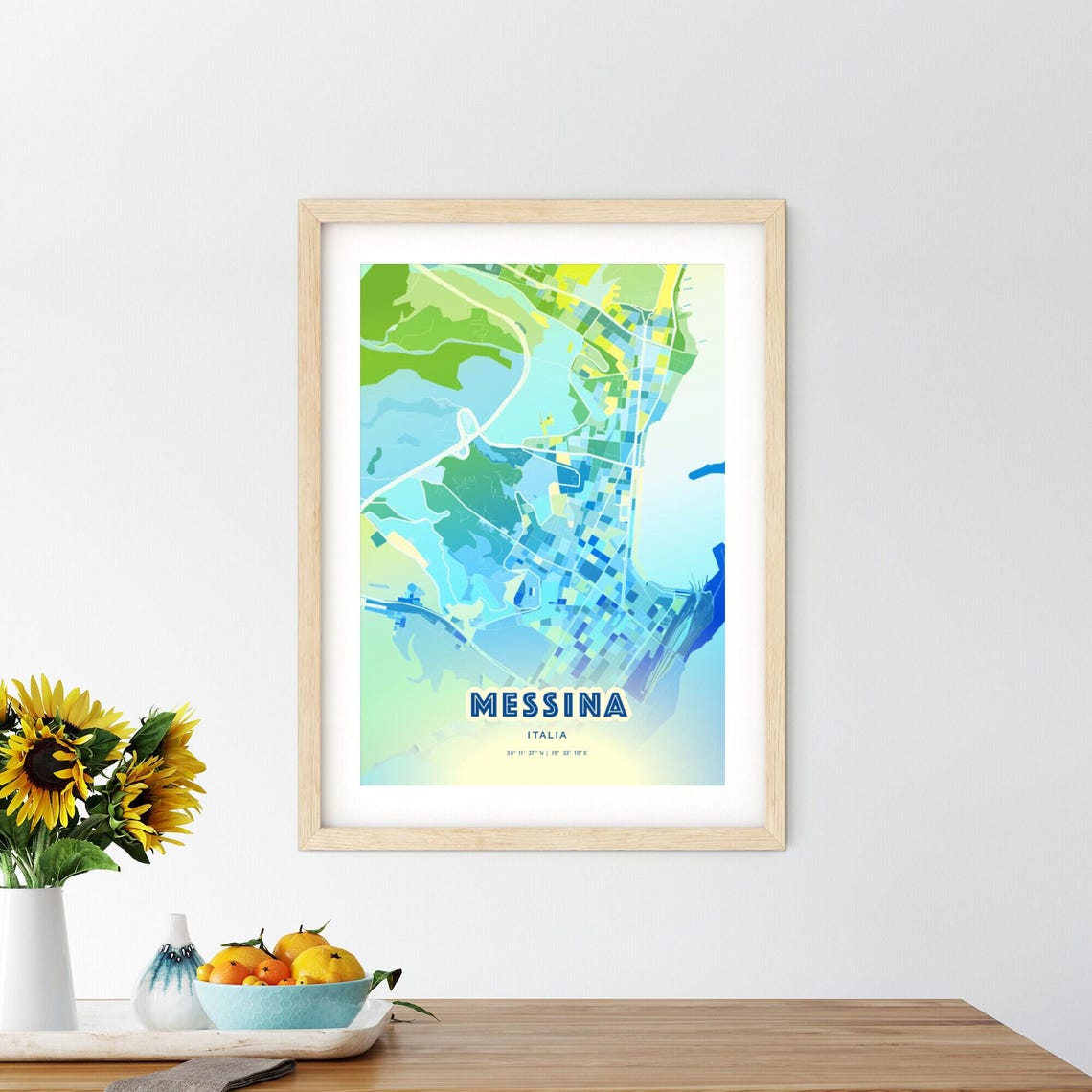 Messina Italy Bluish Custom Stylish City Map Art Poster Gift - Image 3