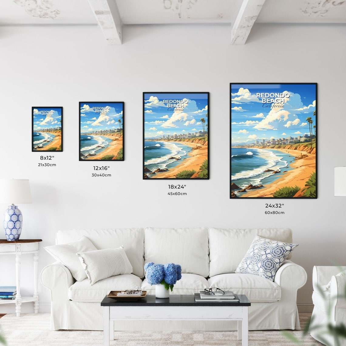Redondo Beach California Ocean Waves Sandy Cliffs Shoreline Poster - Image 3