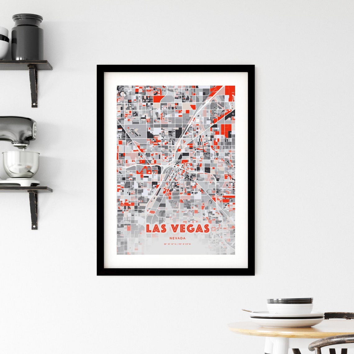Las Vegas Nevada Expressive Red Abstract City Map Art Poster - Image 2