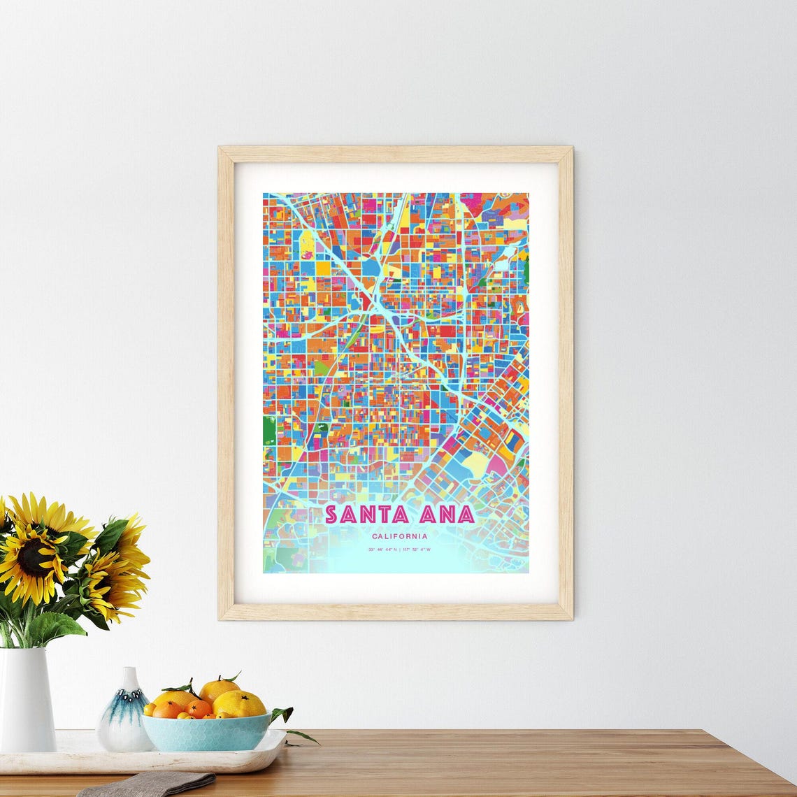 Santa Ana California Customizable Colorful City Map Poster Wall Decor - Image 2