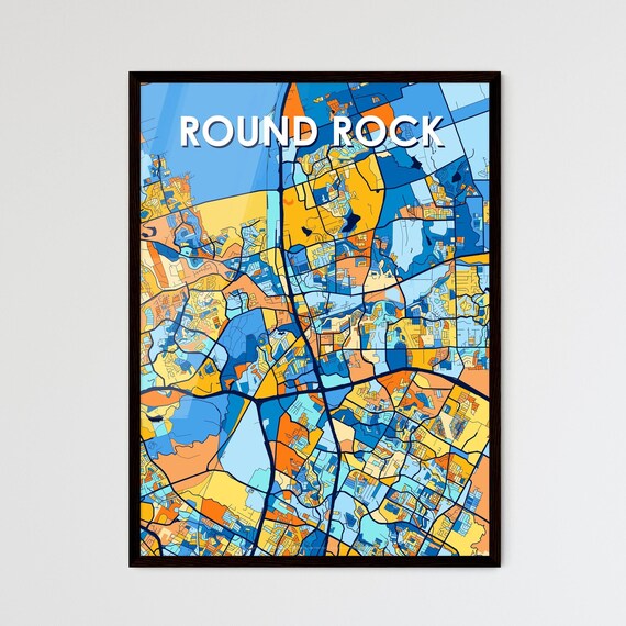 Round Rock Texas Vibrant Colorful Geometric Street Grid City Map Art Poster