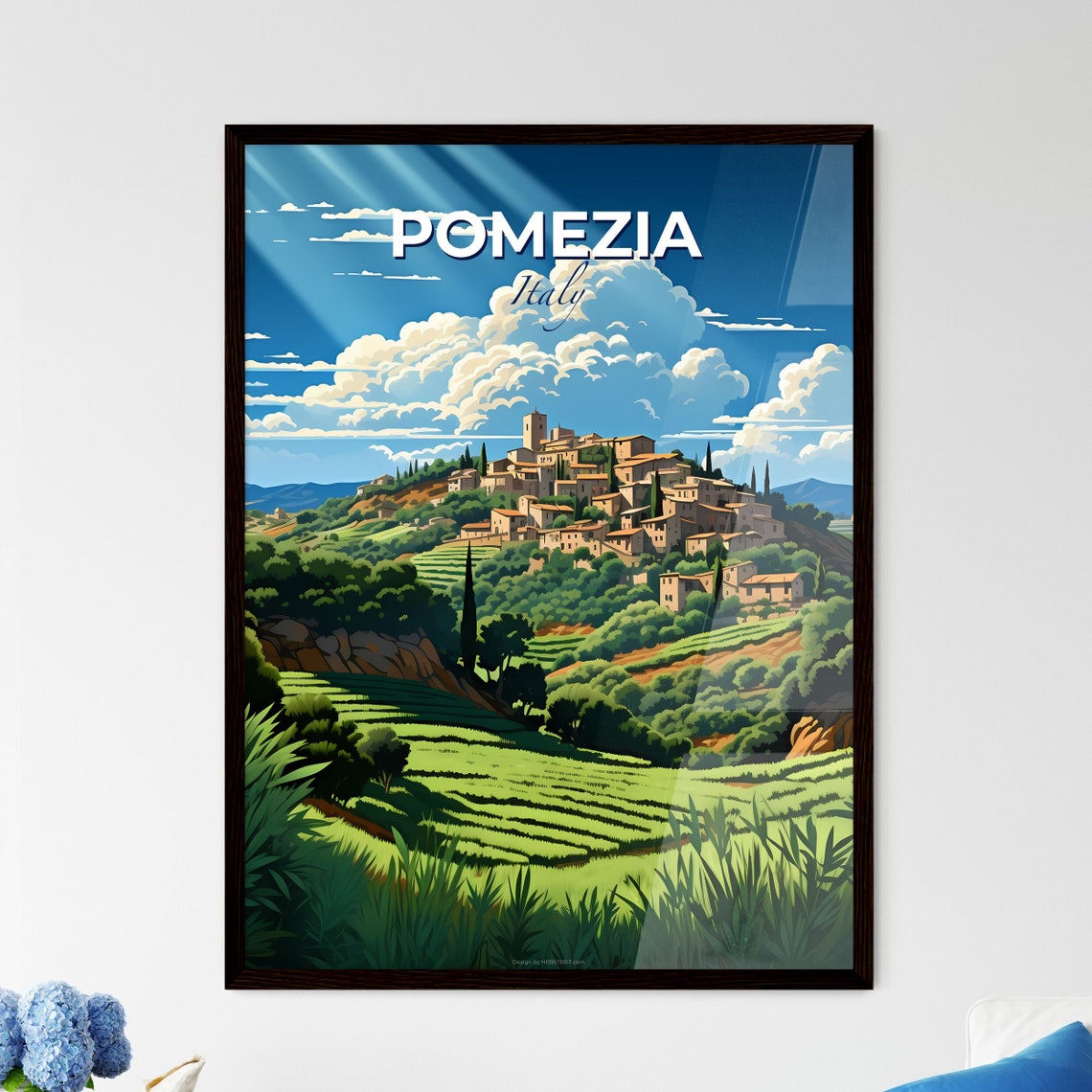 Pomezia Italy Hilltop Village Cypress Terraced Fields Art Poster