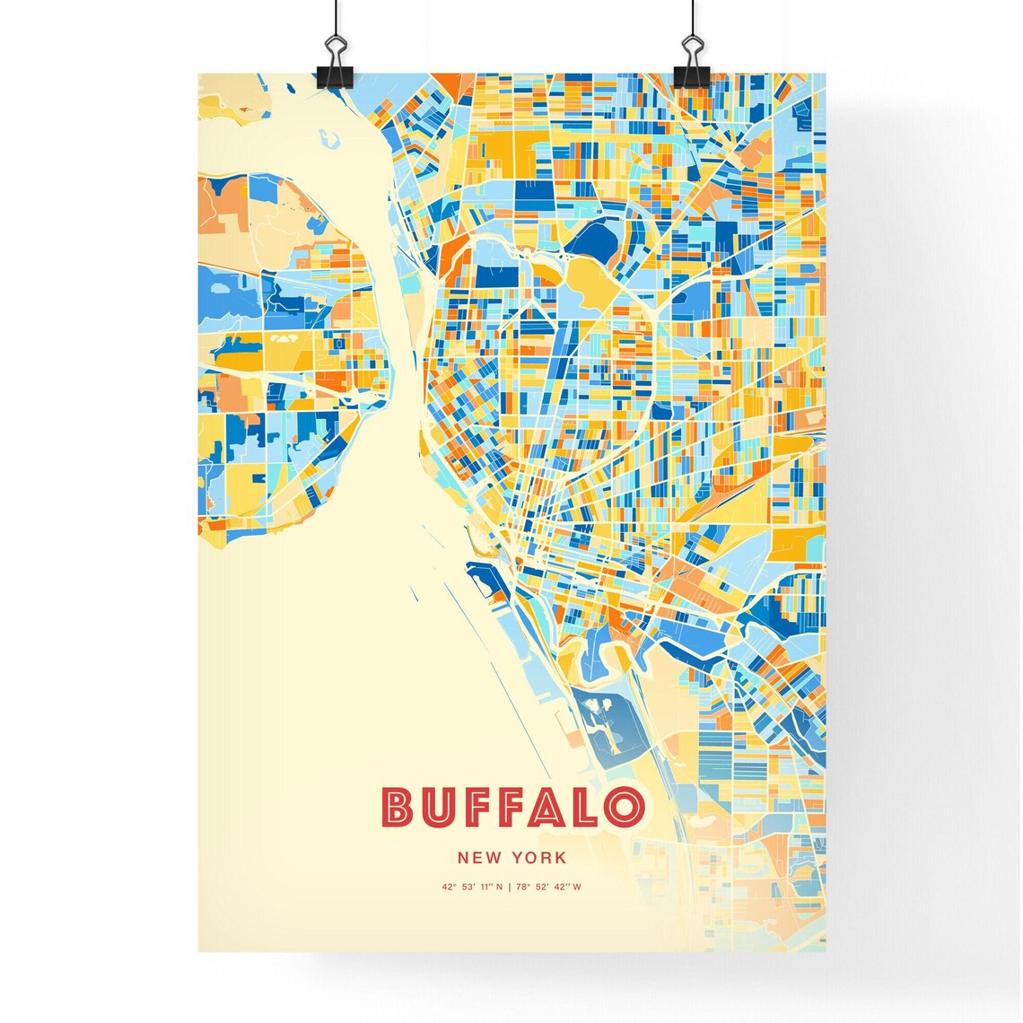 Buffalo New York City Map Art Poster Blue Orange Street Style - Image 3