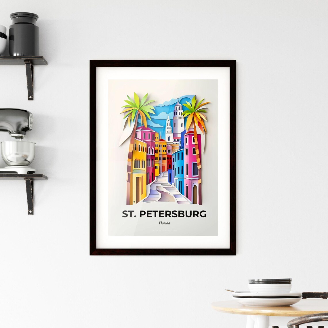St. Petersburg Florida Colorful Sunny Street Paper Cut Art Poster - Image 2
