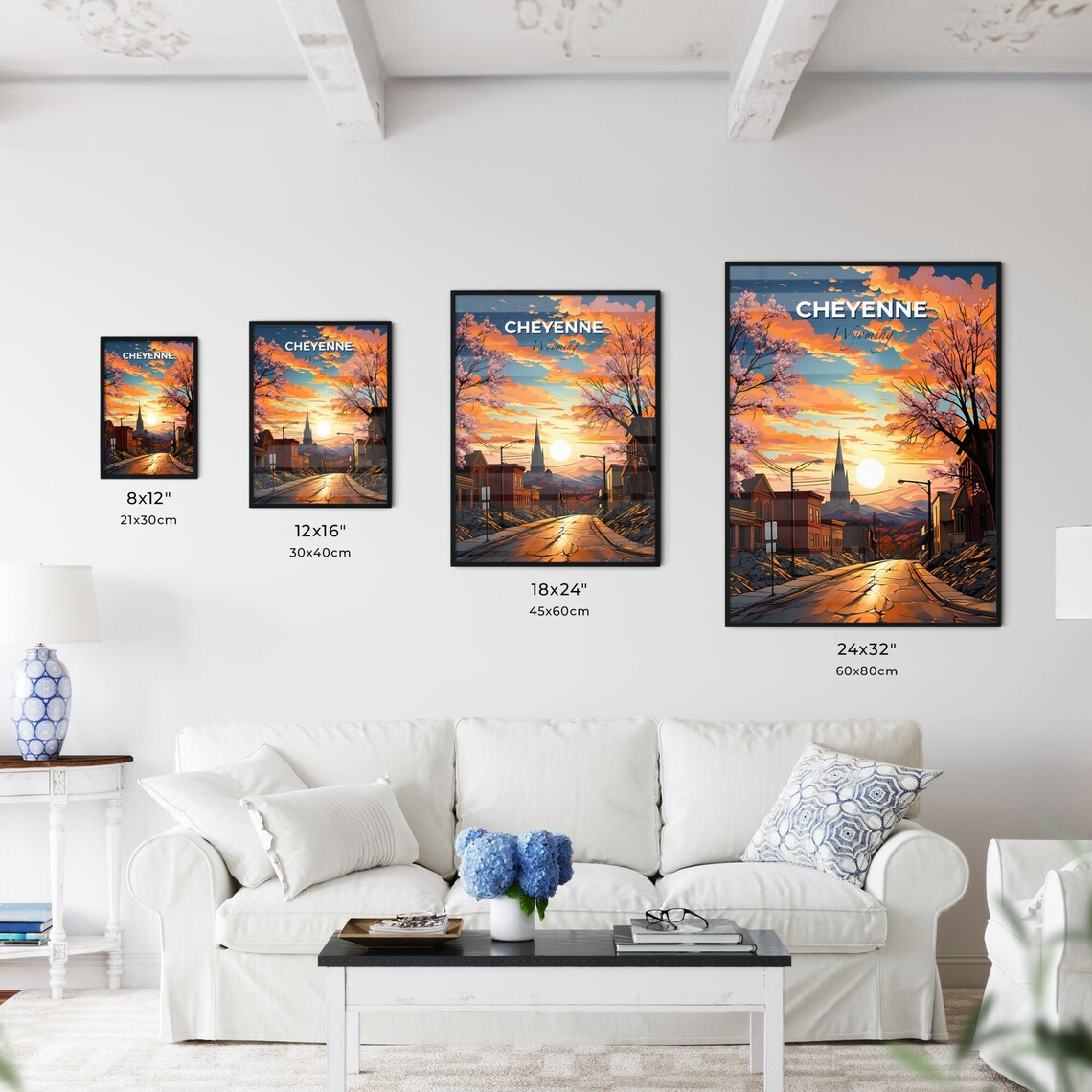 Cheyenne Wyoming Sunset Street Church Spire Blossom Travel Poster - Image 3