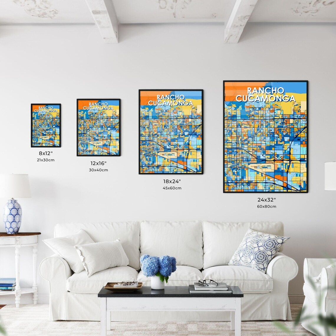 Rancho Cucamonga California Vibrant Colorful Illustrated Street Map Art Poster - Image 3