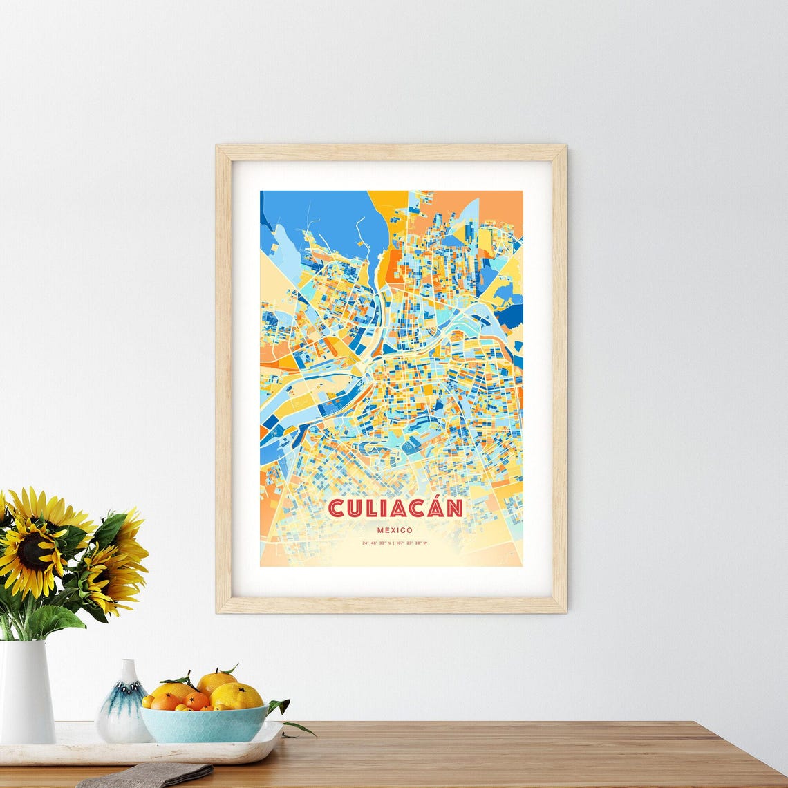 Culiacan Mexico City Map Blue Orange Street Art Map Poster Decor - Image 2