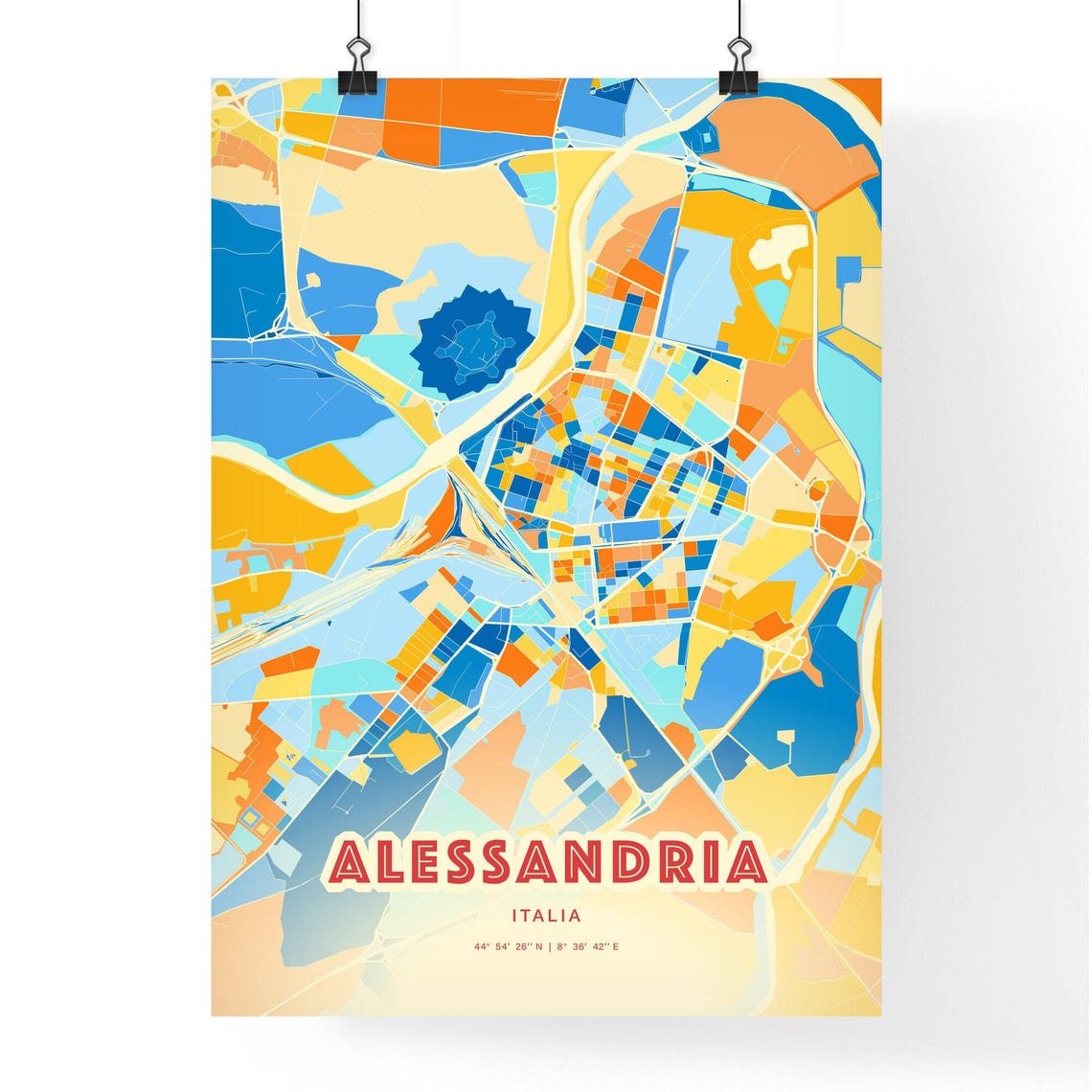 Alessandria Italy Modern Colorful City Map Blue Orange Poster - Image 3