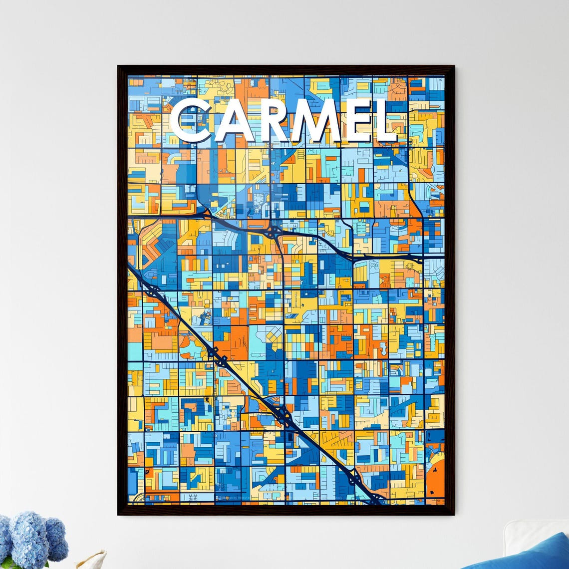 Carmel Vibrant Geometric Mosaic City Street Map Artwork Poster