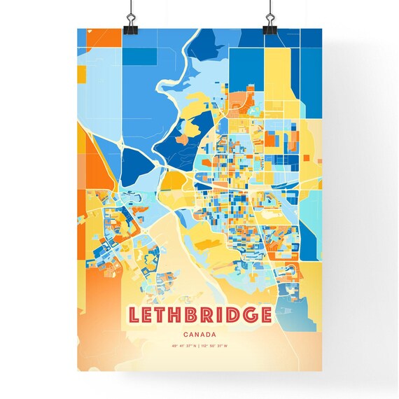 Lethbridge Canada Modern Colorful City Street Map Art Poster