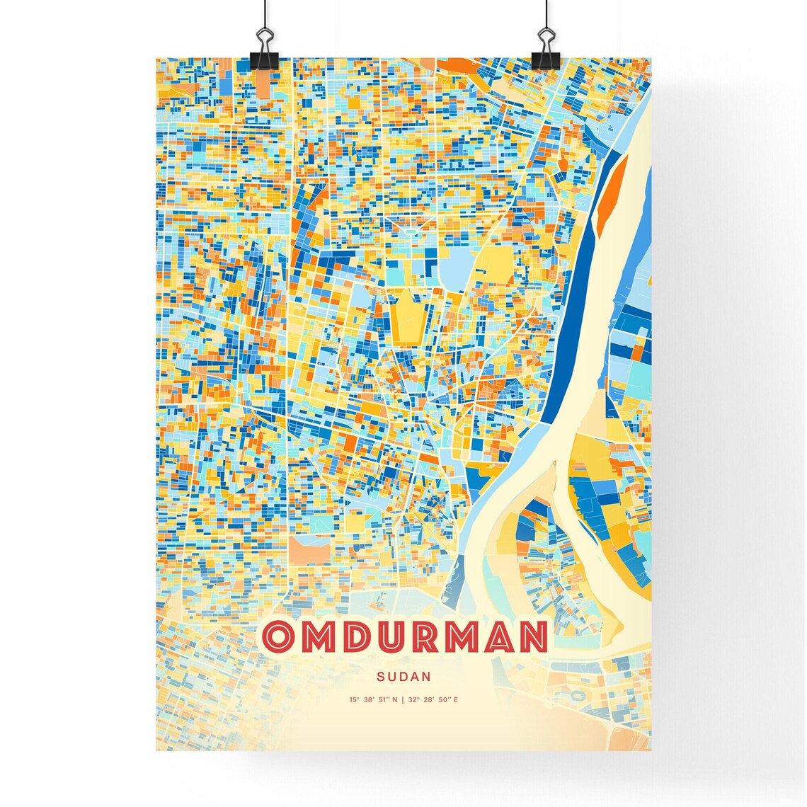 Omdurman Sudan Blue Orange Abstract City Map Fine Art Poster - Image 3