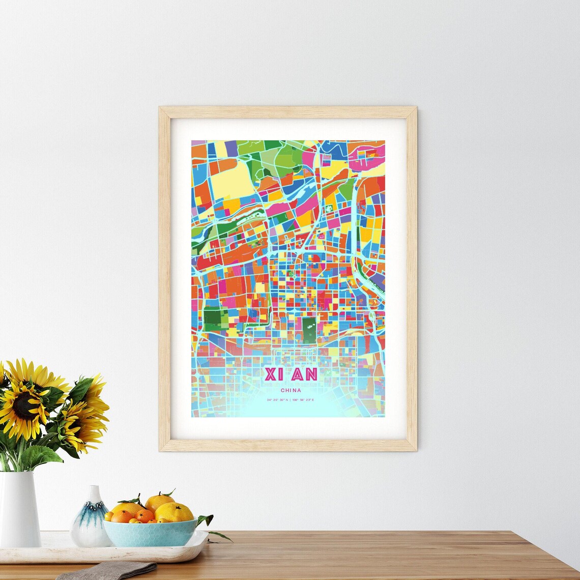 Xi An China Rainbow City Map Poster Vibrant Colorful Street Grid Art - Image 2
