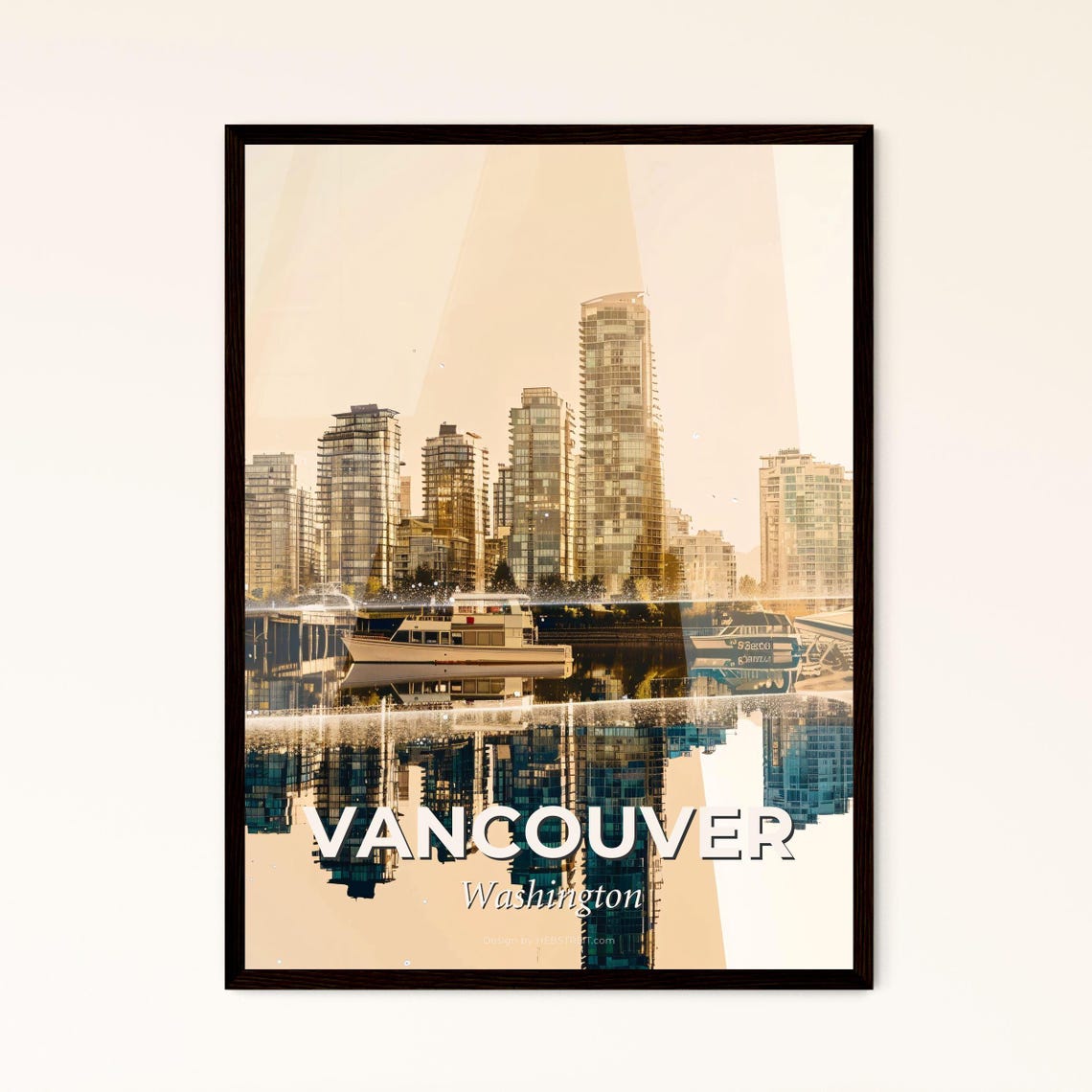Vancouver Washington Golden Waterfront Tower Reflection Art Poster
