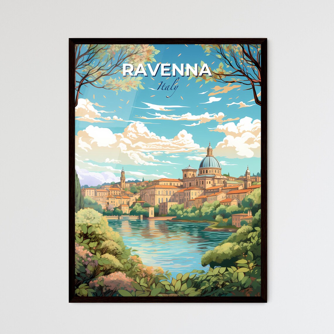 Ravenna Italy Riverside Domed Cathedral Old Town Travel Art Poster