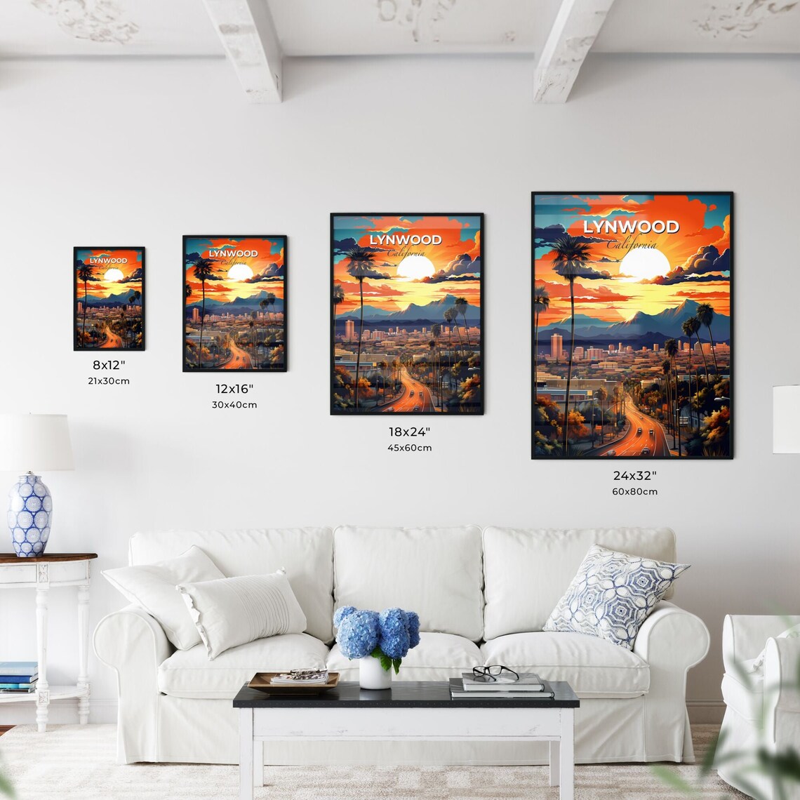 Lynwood California Sunset Skyline Palm Trees Winding Road Poster - Image 3