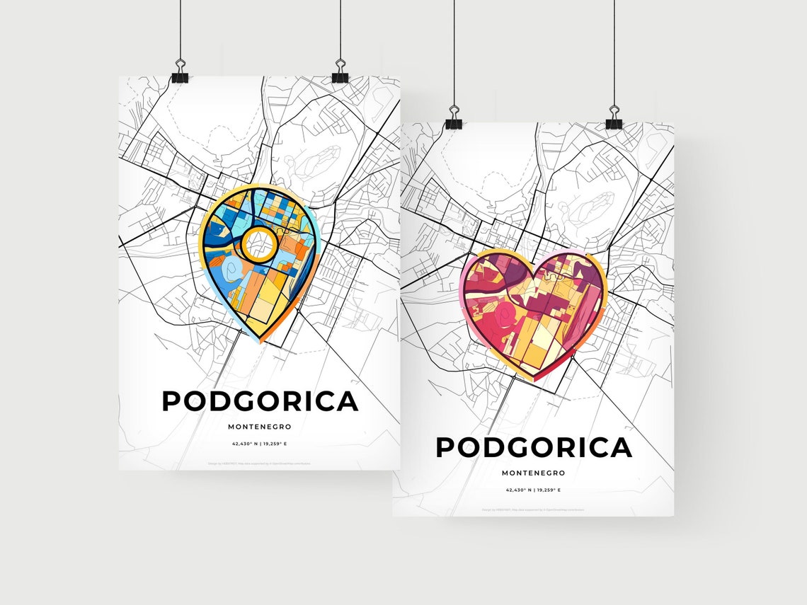 Podgorica Montenegro Minimalist Line Art Heart Shaped City Map Poster - Image 2