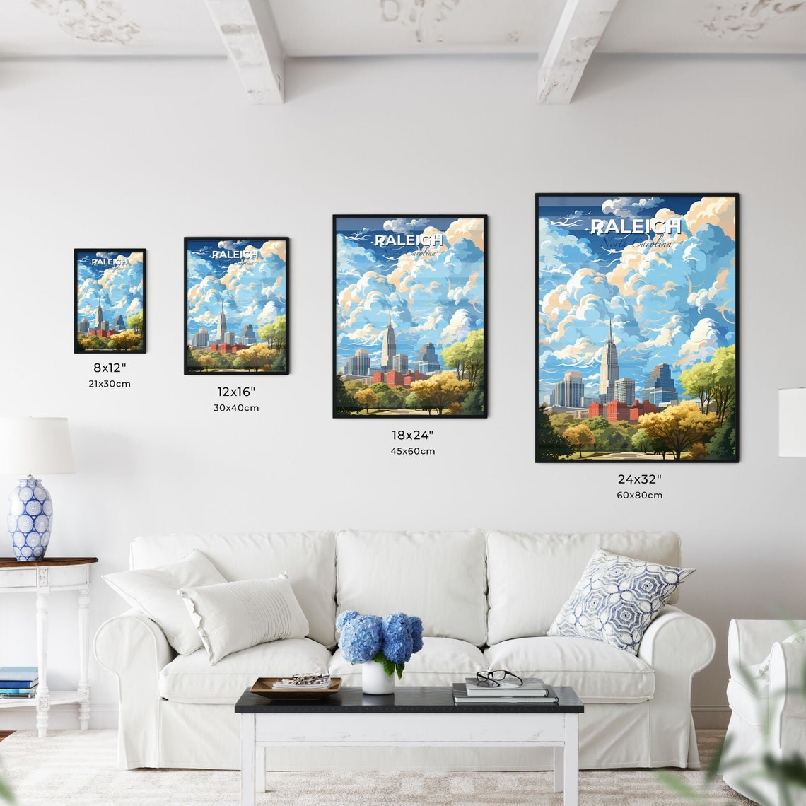 Raleigh North Carolina Skyline beneath Dramatic Clouds Poster - Image 3