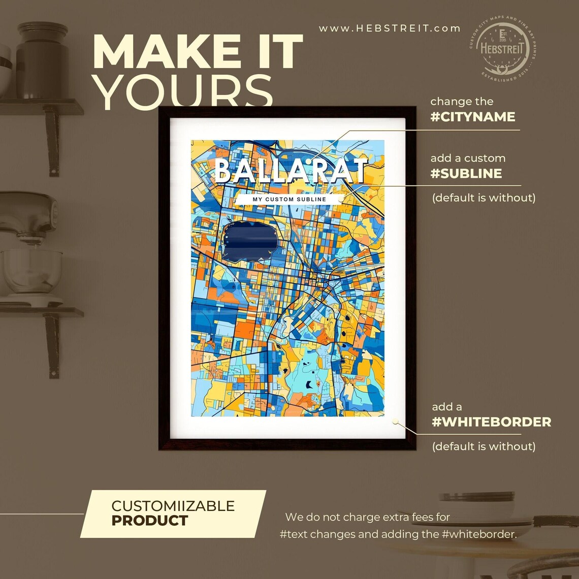 Ballarat Australia Colorful Vibrant City Street Map Art Poster - Image 2
