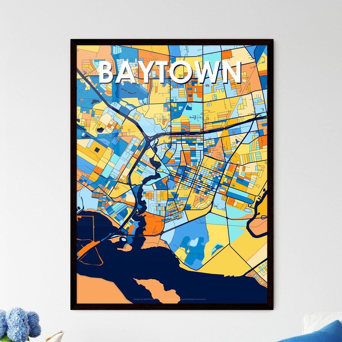Baytown Texas Vibrant Blue Orange Mosaic City Street Map Poster