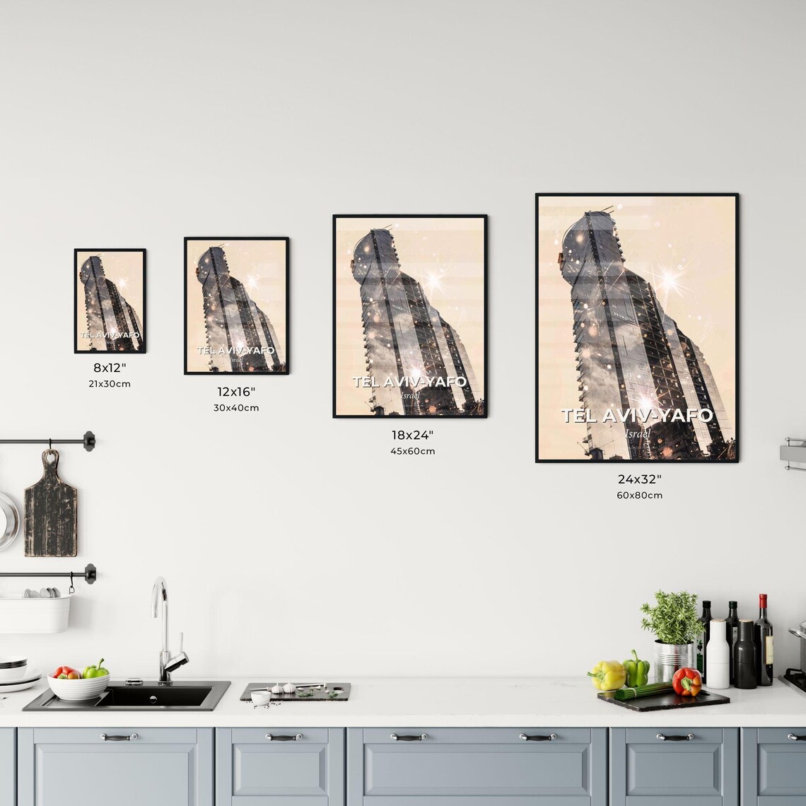 Tel Aviv-Yafo Israel Modern Curved Skyscraper Sunset Art Poster - Image 3