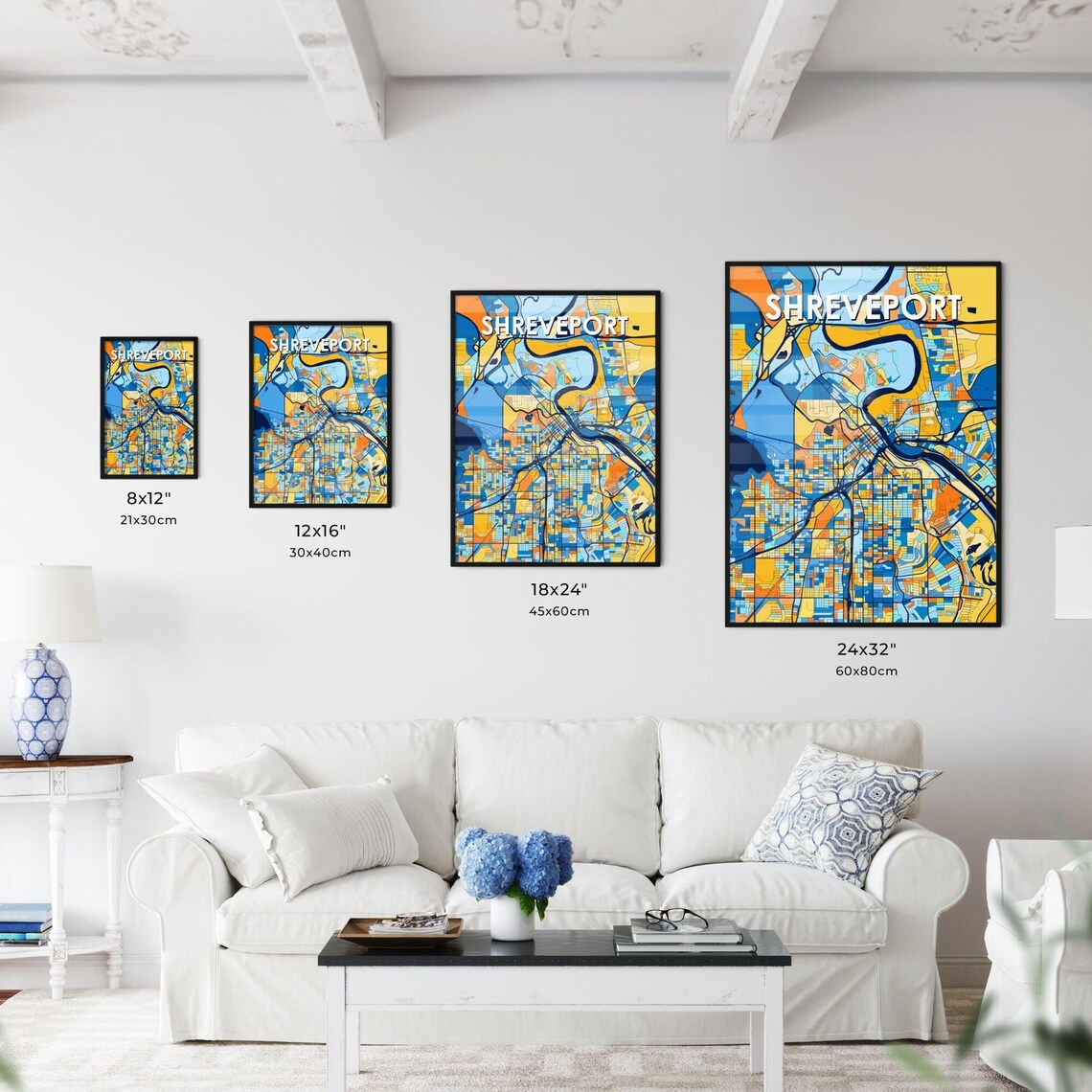 Shreveport Louisiana Vibrant Blue and Orange City Map Poster - Image 3