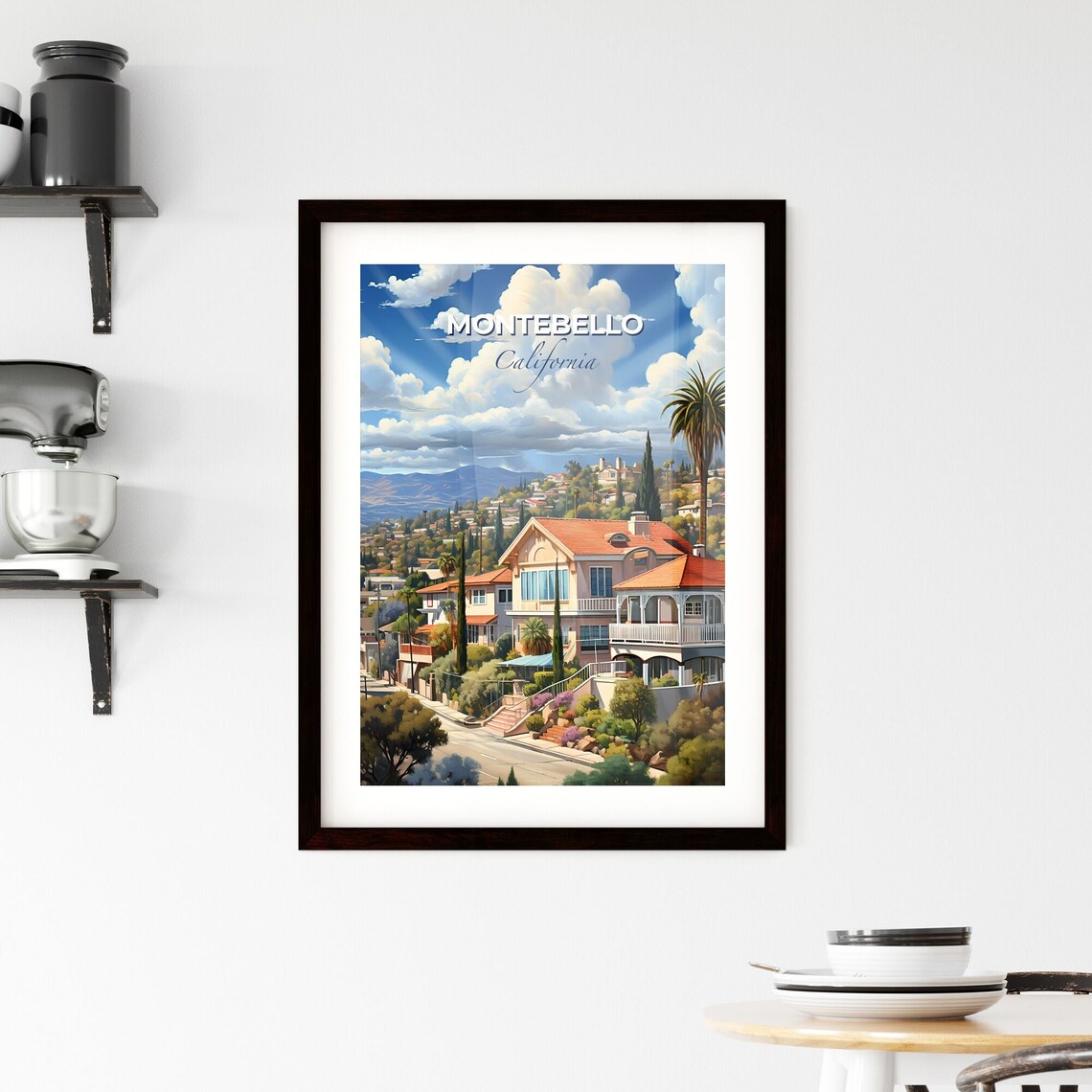 Montebello California Hillside Homes Palm Trees Travel Poster - Image 2