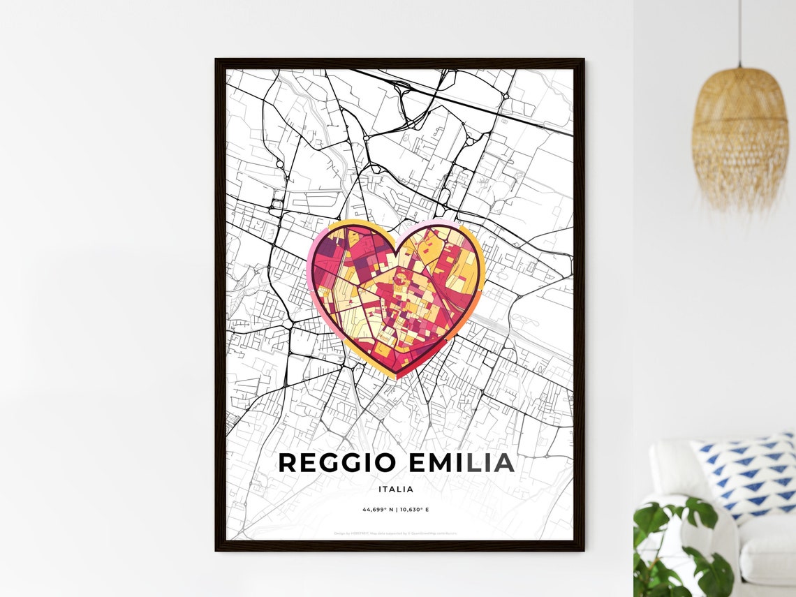 Reggio Emilia Italy Where It All Began Heart Map Coordinates Poster