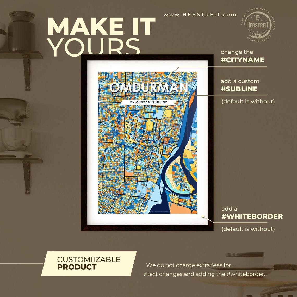 Omdurman Sudan Blue Orange Colorful City Street Map Art Poster - Image 2