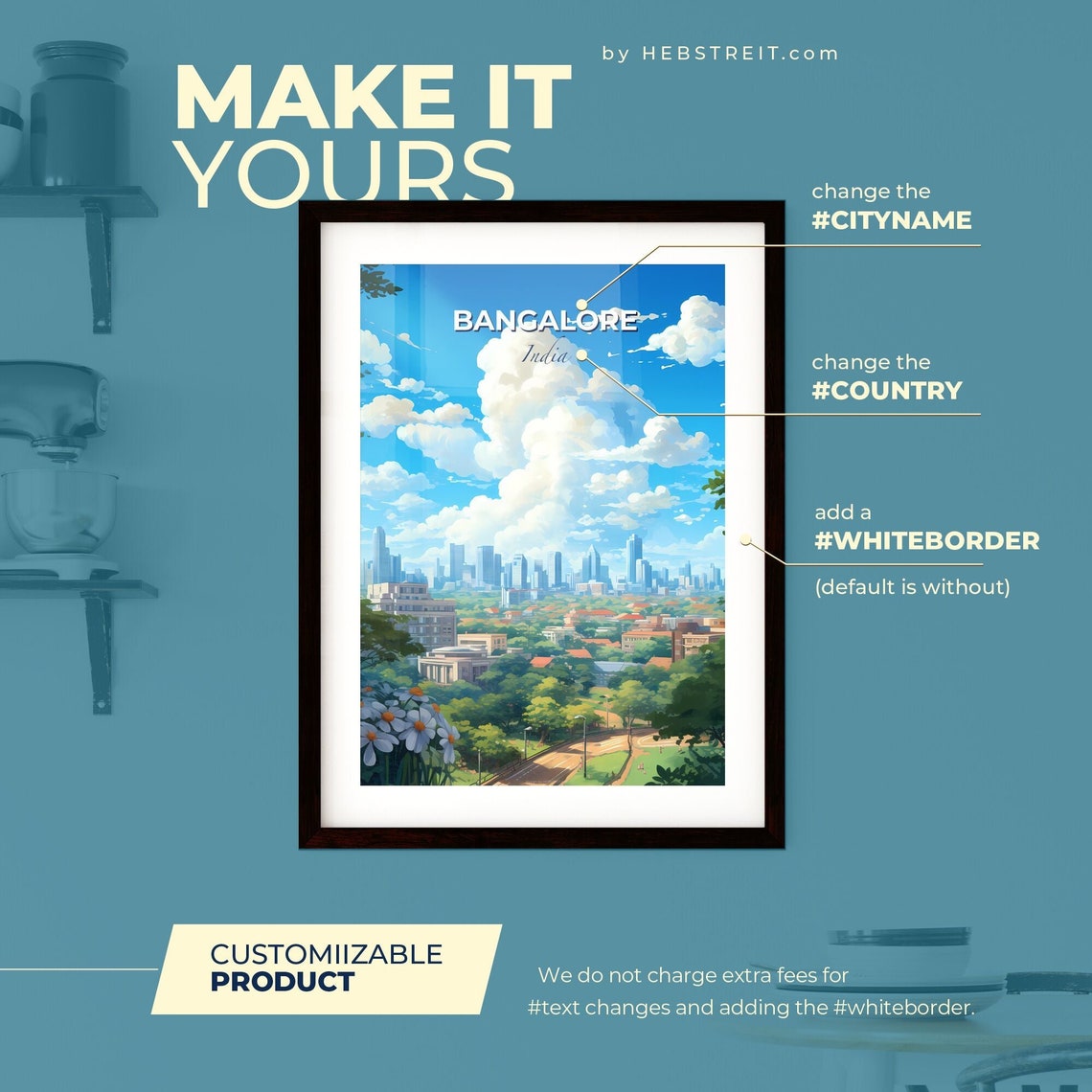 Bangalore India Modern Downtown Skyline Illustrated Travel Poster - Image 2
