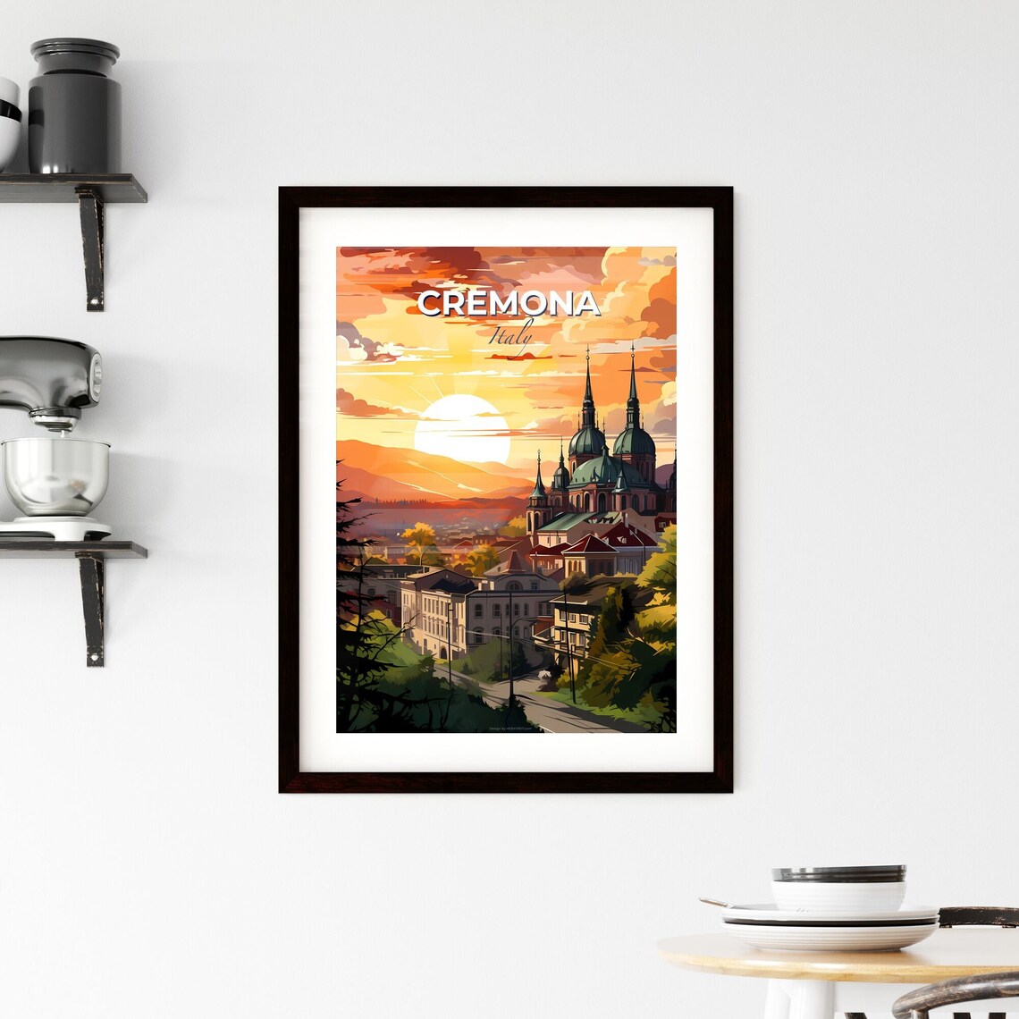 Cremona Italy Domed Cathedral Sunset Cityscape Vintage Travel Poster - Image 2
