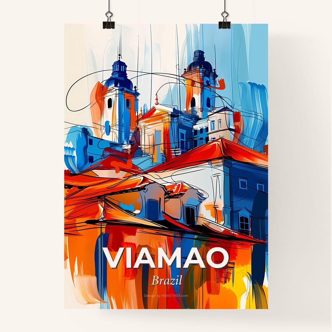 Viamao Brazil Vibrant Watercolor Old Town City Travel Poster - Image 4