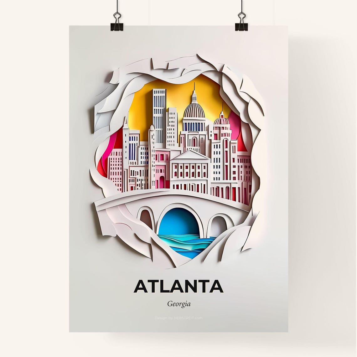 Atlanta Georgia Sunset 3D Paper Cut Skyline Bridge Art Poster - Image 4